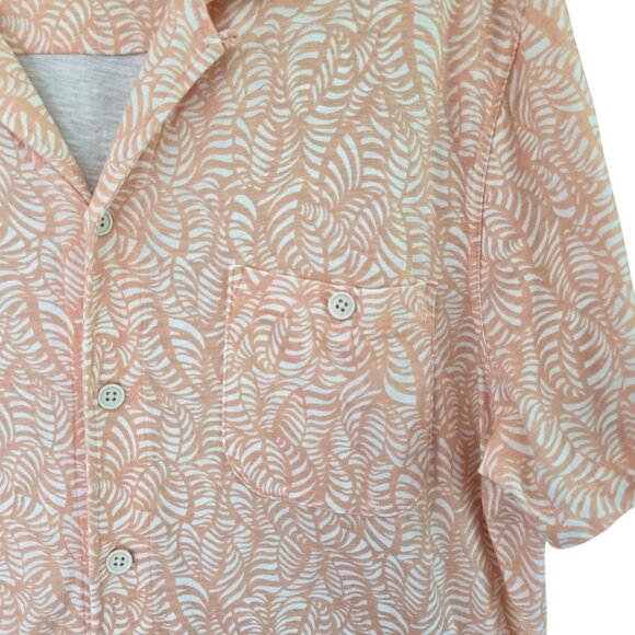 J. Crew Mens XL Slub Cotton Button-Up Shirt Palm Print Short Sleeve Peach White - Picture 5 of 7